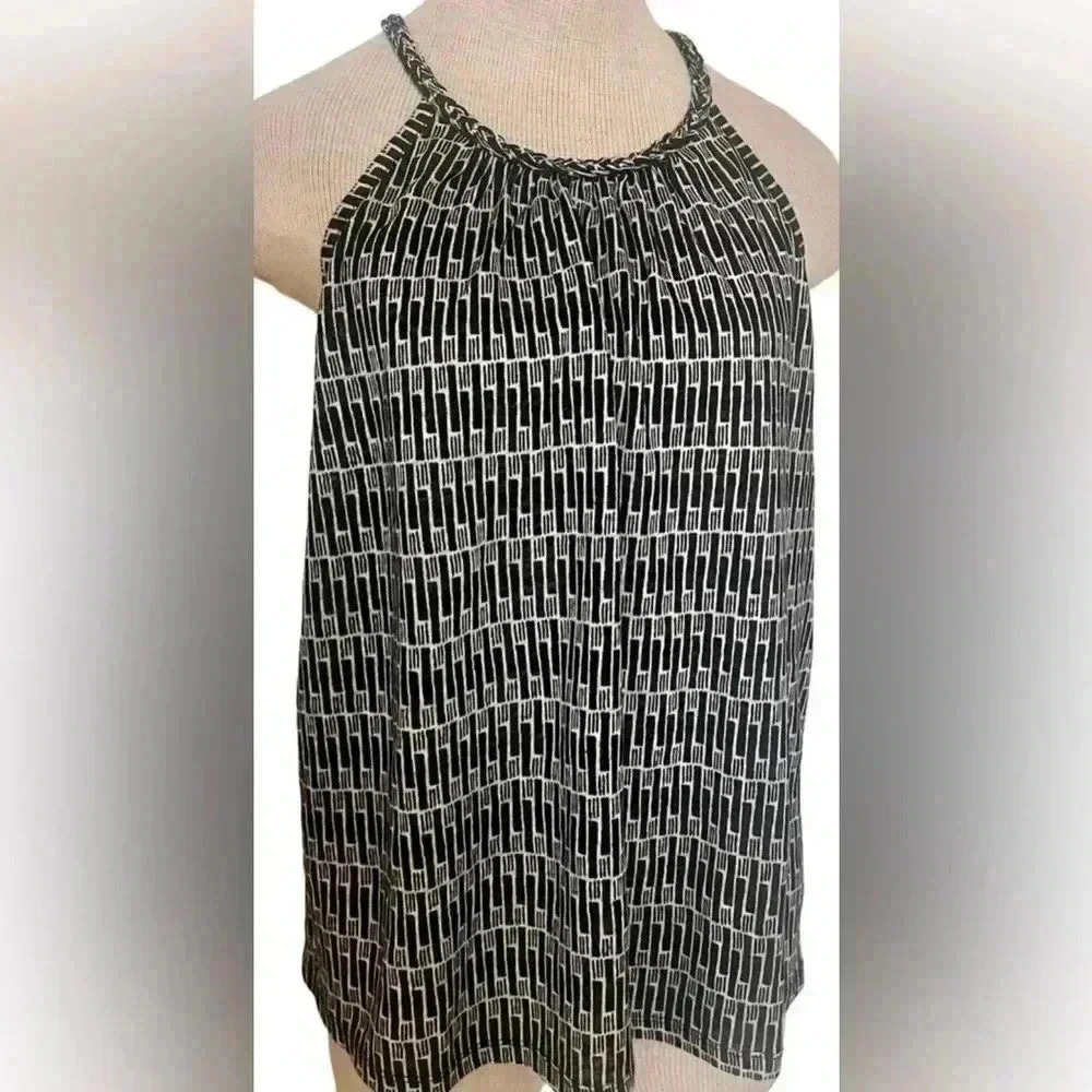 Nicole Miller 100% Linen Geometric Tank Black and White NWT Size Small